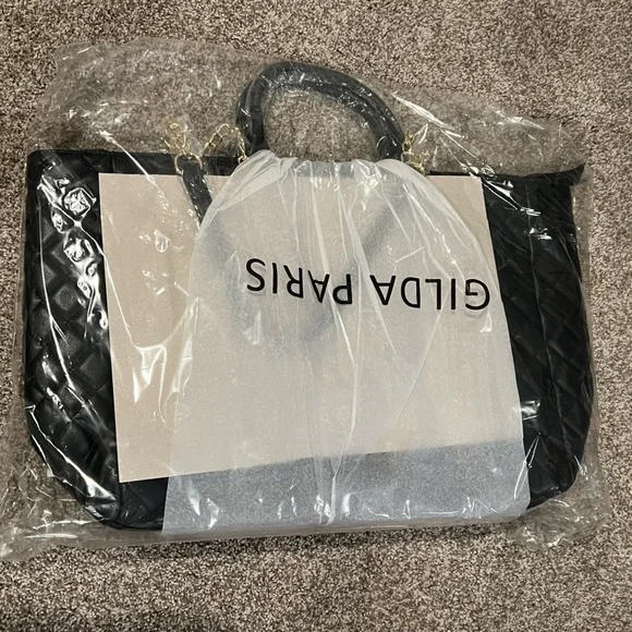 BIN047. NWT Badgley Mischka Gilda Paris Large Quilted Tote Black - Picture 5 of 7